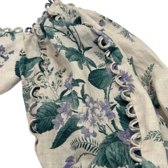 Zimmermann Floral Linen Loop Trim Puff Sleeve Crop Top 0 XS Designer Luxury - Picture 6 of 16